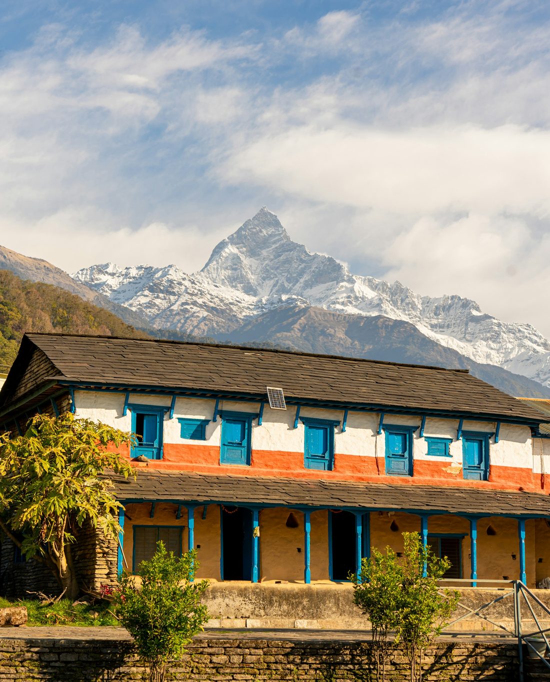 Mountain lodge beneath Machhapuchhre near Pokhara